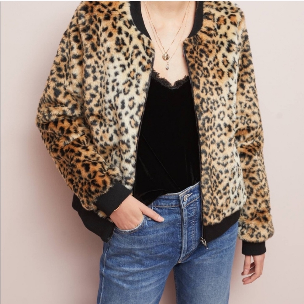 EUC Anthropologie Leopard Faux Fur Bomber